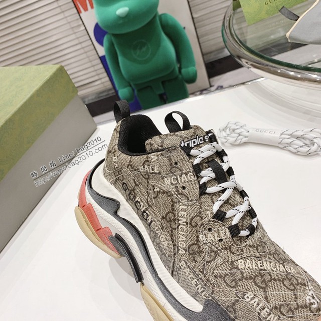 gucci古馳頂級版本情侶款Gucci x Balenciaga古馳x巴黎世家聯名款2021新款Triple S厚底運動鞋老爹鞋 dx2796